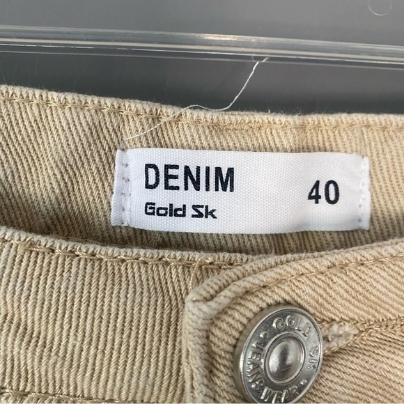 90s Inspired Beige Denim Gold SK Pants Relaxed Fit Straight Leg Minimalist - Picture 6 of 13